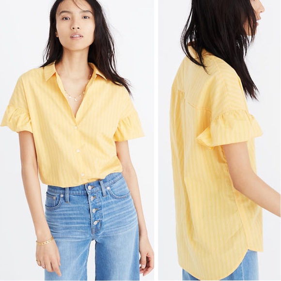 Madewell Tops - Madewell Ruffle Sleeve Central Shirt Eudora Stripe